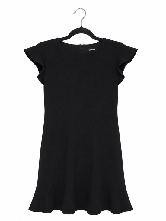 Express Dresses & Skirts - Express Black Fit & Flare Dress Size 2 Flutter Sleeve Mini Cocktail Dress Ruffle